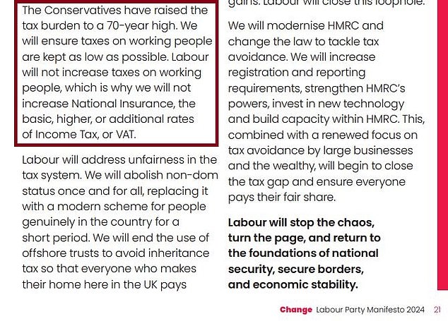 Tax promise: Labour made a pledge in its manifesto not to raise national insurance rates