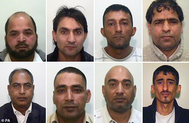 Eight of the nine members of a Rochdale grooming gang who were convicted in 2012 of offences including rape, trafficking and conspiracy to engage in sexual activity with children. (Top row left to right) Abdul Rauf, Hamid Safi, Mohammed Sajid and Abdul Aziz; (bottom row left to right) Abdul Qayyum, Adil Khan, Mohammed Amin and Kabeer Hassan