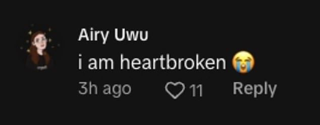 'I am heartbroken,' one comment read