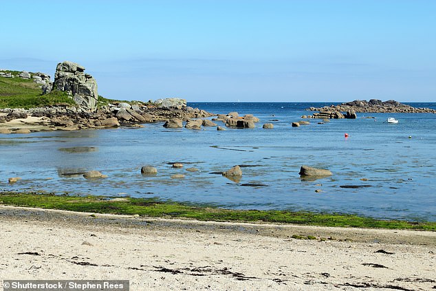 Nikki Banfield, 43, took images of the 'Mauve Stinger' washed up at Porth Hellick (pictured), St Mary's on the Scilly Isles