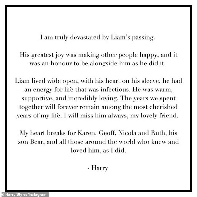 Following the band's joint statement hours, the singer took to Instagram to share his own emotional message to his pal, who he described as 'warm, supportive and incredibly loving'