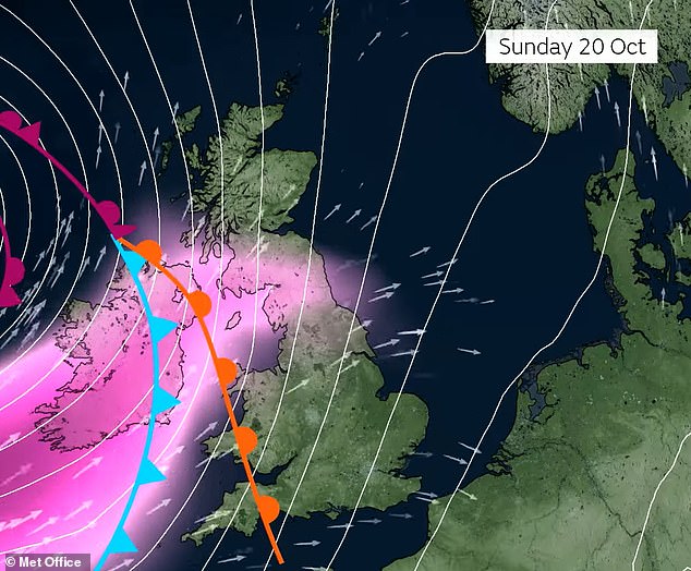 The low pressure system will hit Britain on Sunday morning, bringing strong winds to Scotland