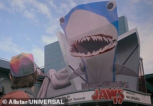 In the movie, we see a gigantic holographic shark being used to advertise Jaws 19