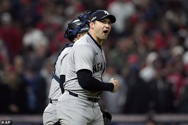 Yankees pitcher Tommy Khanle was credited with the save in New York's Game 4 victory