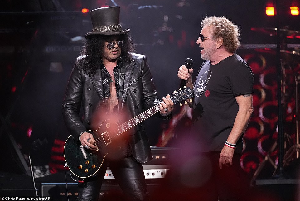 Slash was seen next to Sammy Hagar during the tribute performance at the star-studded ceremony