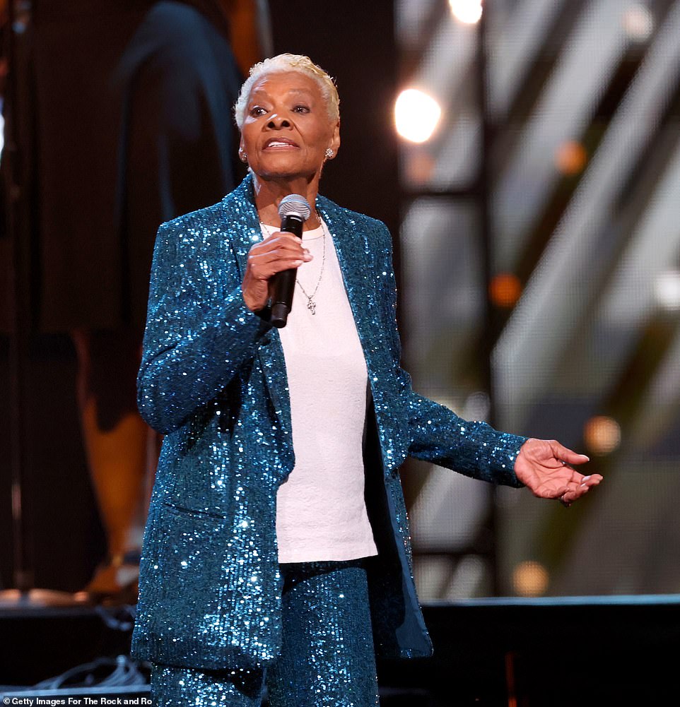 Inductee Dionne Warwick dazzled in an eye-catching ensemble as she performed on stage during the big night