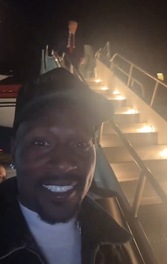 Trump was bizarrely greeted on the tarmac by ex-NFL star Antonio Brown after touching down