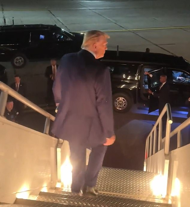 The Republican leader was seen walking off his private jet as the big game kicked off