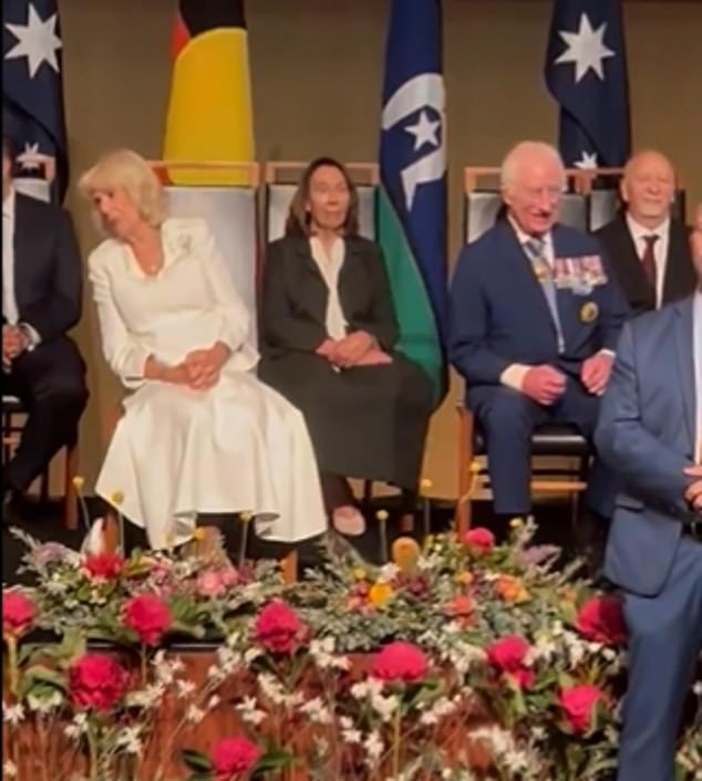 King Charles and Queen Camilla are pictured reacting to Senator Thorpe's outburst in Parliament House