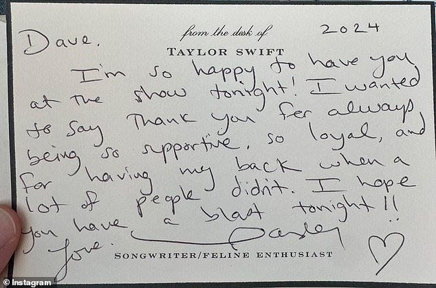 Swift's handwritten note garnered the attention of fans for its content and aesthetics