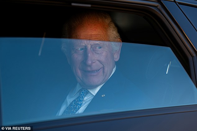 Britain's King Charles leaves after a visit to the Commonwealth Scientific and Industrial Research Organisation (CSIRO) National Bushfire Behaviour Research Laboratory in Canberra today