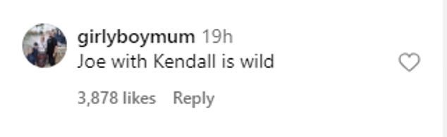 Fans were left shocked by the new snap of Joe and Kendall with one tweeting: 'Kendall and Joe in one Photo was not in my 2024 bingo card'