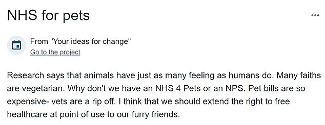 Other suggestions published online today also called for Tony Blair as health chief and extending the right for free healthcare to all pets