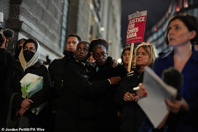 Supporters of Mr Kaba demonstrate outside the Old Bailey in central London after a police marksman who shot the young man was cleared of his murder