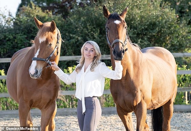 Sam Lester, 28, a business development manager in the construction industry, with her horses Starsky and Coco