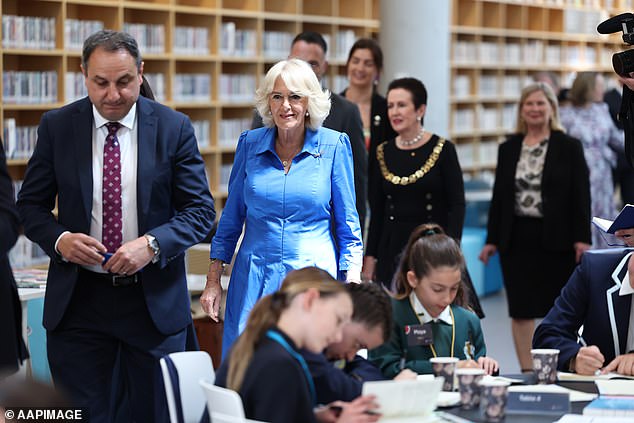 The Queen attended the Green Square Library in Sydney to meet Australian creative writing students and well-known authors