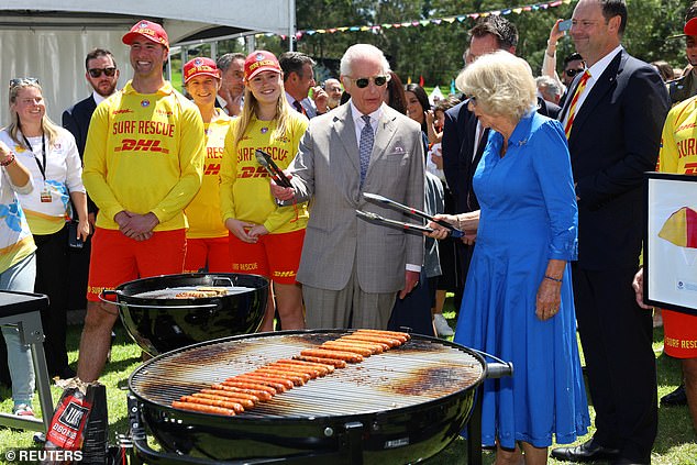 The King and Queen declined a chance to taste any of the sausages, which included lamb, beef, pork and vegetarian variations