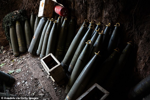 Ammunition of a Ukrainian artillery squad in Donetsk Oblast, Ukraine on October 21, 2024