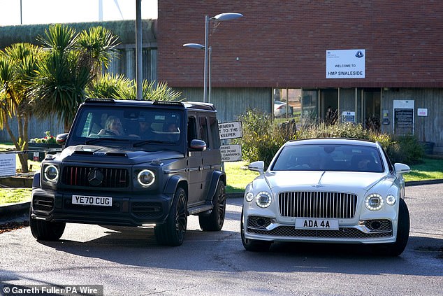 Vehicles included a £150,000 Bentley and a Mercedes G Wagon, valued at £100,000, were pictured outside HMP Swaleside on the day hundreds of inmates were freed early nationwide