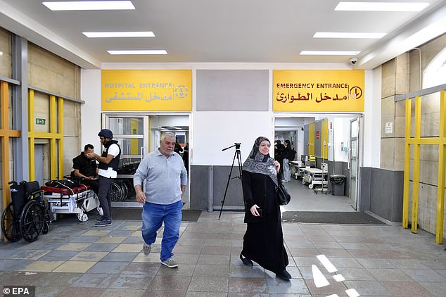 A photo taken during a press tour of the hospital shows people near the entrance