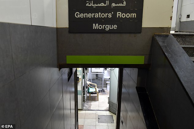 A picture shows a morgue on one of the lower levels of the hospital