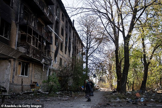 A view of the destruction as a result of Russian attack in Chasiv Yar, Donetsk Oblast, Ukraine on October 7, 2024