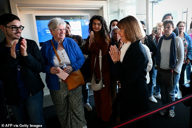 Gisele Pelicot reacts as she arrives at the Avignon courthouse for the trial of her former partner Dominique Pelicot on October 23