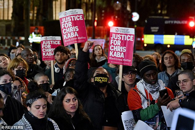 Protesters gather outside London's Old Bailey after the Chris Kaba case concluded on Monday