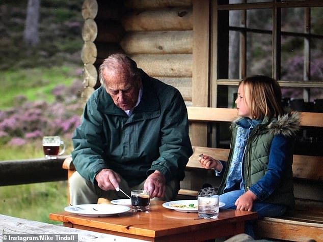 Mike is though to have referred to this photograph shared by the former rugby player to Instagram on the eve of Prince Philip's funeral in April 2021. Pictured, Prince Philip sitting next to Mia Tindall