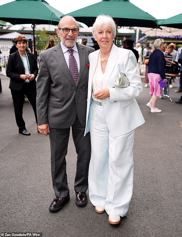 Sir David Suchet and Sheila Ferris on day ten of the 2024 Wimbledon Championships at the All England Lawn Tennis and Croquet Club, London