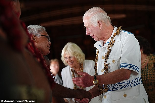 The royal pair meet members of the Falelatai village following thier official royal 'ava ceremonial' welcome