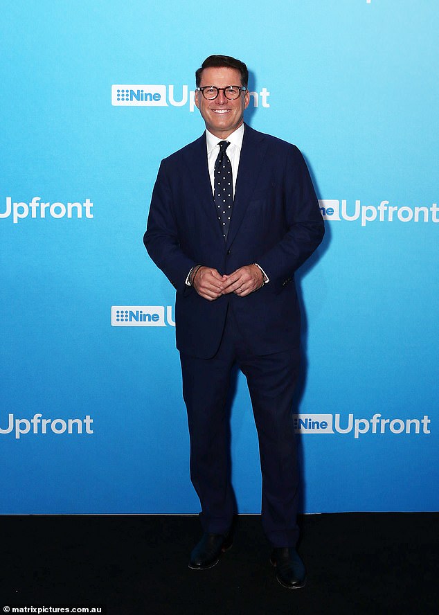 Morning TV icon Karl Stefanovic made sure to put on a very suave display in a navy dapper suit and a spotted black and white tie