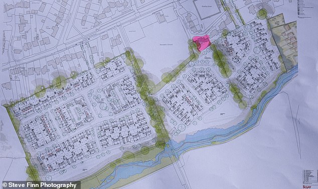 Pictured: Aerial planning documents show the newbuild homes in Felbridge, Sussex