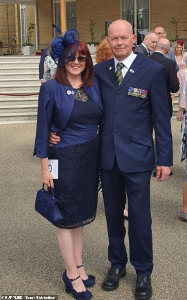 Pictured: Sarah Sidebottom and her husband Darren were invited to a Buckingham Palace Garden Party thanks to her campaigning