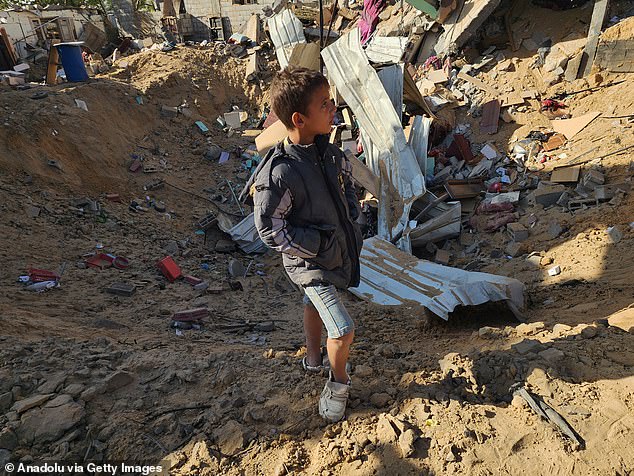 A view of the destruction as a result of the Israeli army's attack on Khan Younis city, October 25