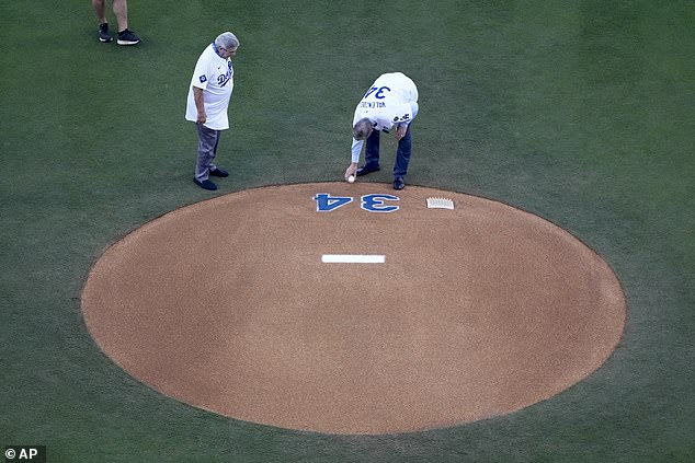 A ball was placed near the number 34 painted onto the mound, instead of a first pitch