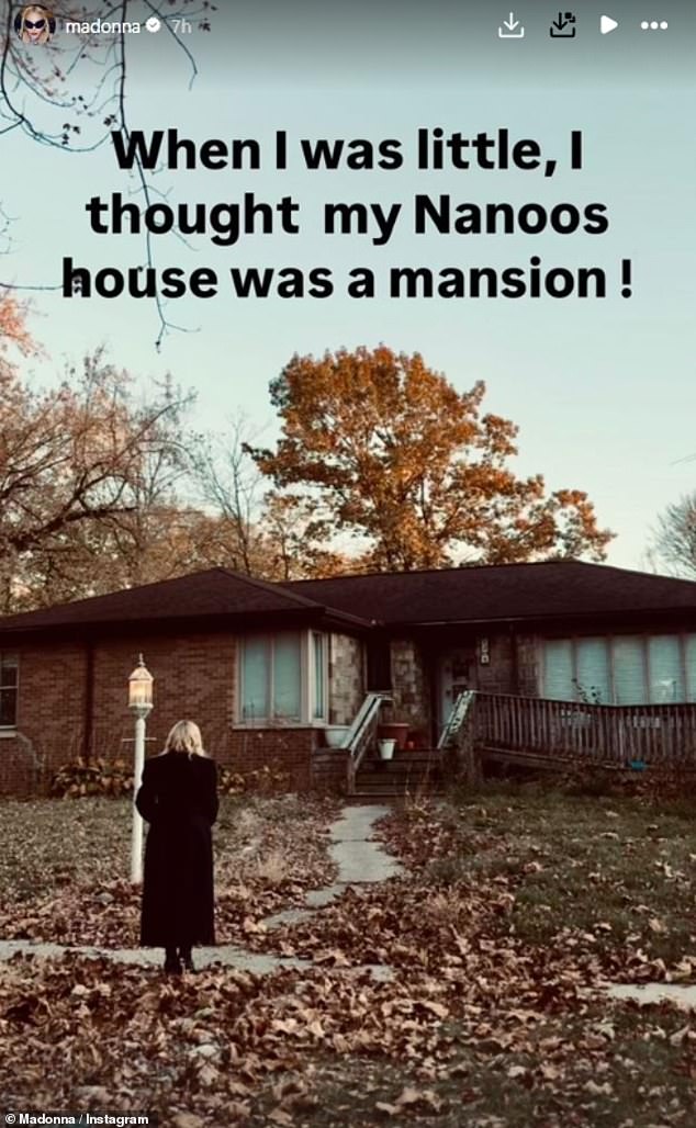 She also made a pitstop at her grandmother's home and shared a photo of it, writing, 'When I was little, I thought my Nanoos house was a mansion!'