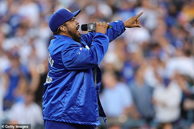 The rapper performed his hit 'Today Was a Good Day' in front of the Dodgers fans