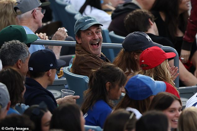 The Mad Men star soaked up the atmosphere during Game 2 of the World Series Saturday