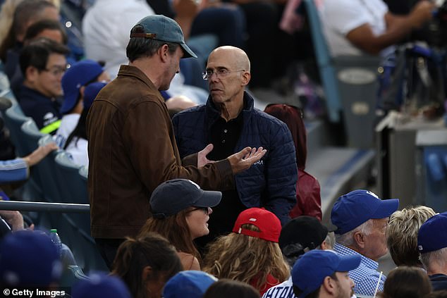 Hamm was spotted chatting with Jeffrey Katzenberg, former chairman of Walt Disney Studios