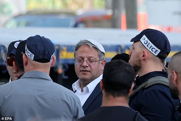 Minister of National Security of Israel, Itamar Ben Gvir looks on at the scene of a truck ramming outside the Glilot military base near Tel Aviv, Israel, 27 October 2024