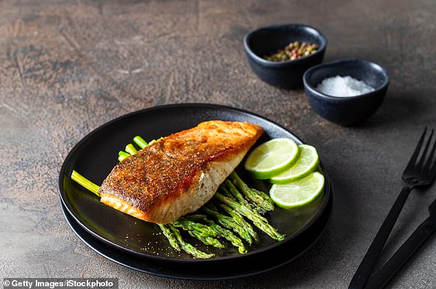 Protein-rich fish combines with fibre-rich asparagus for a satisfying meal