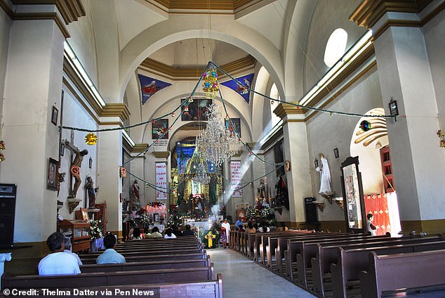 This photo shows the interior of the Church of San Pablo Apostol at Mitla