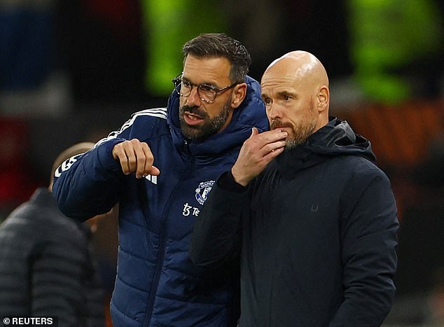 Ruud van Nistelrooy (left), Ten Hag's assistant, has been placed in interim charge