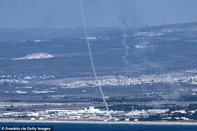 Israel's air defense system ''Iron Dome'' exterminates missiles fired by Hezbollah as clashes between Hezbollah and Israeli army continue in Haifa, Israel on October 23, 2024