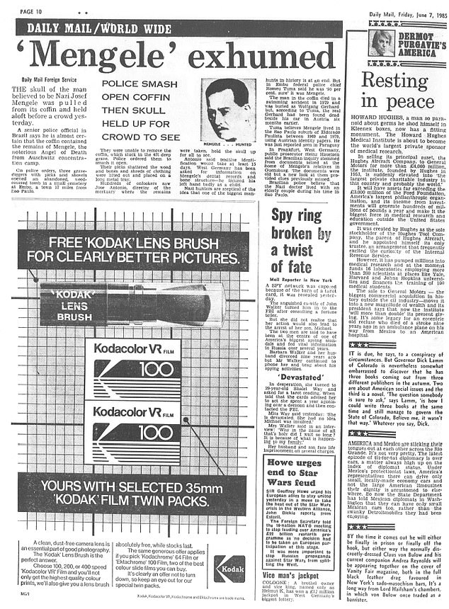 The Daily Mail's original report of the exhumation of Mengle's remains