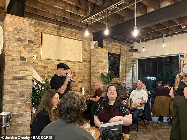 Seated in a corner, the bearded singer belted out a series of hits as they sipped drinks and tucked into their evening meals, possibly unaware that he famously won the very first series of an equally famous talent show