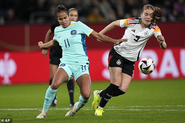 Pictured: Mary Fowler contests possession during the Aussies' party-pooping win