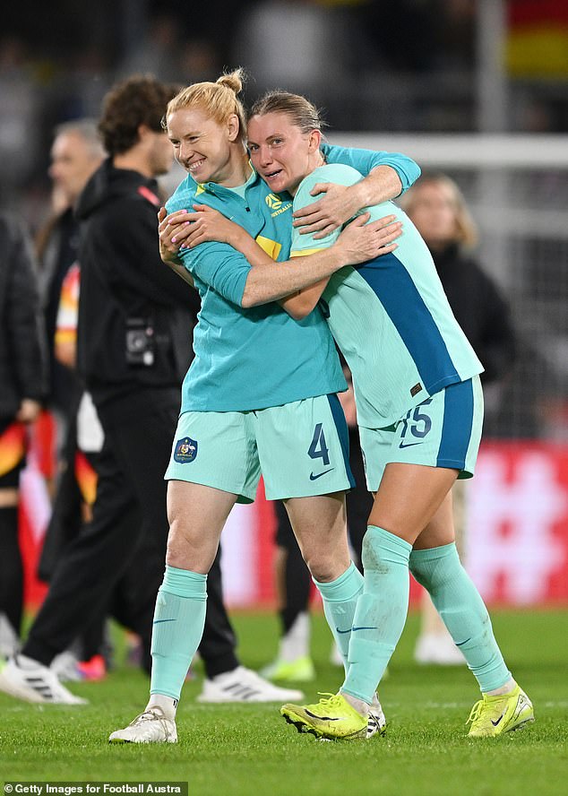 Clare Hunt (right) scored her maiden international goal to put the Matildas up