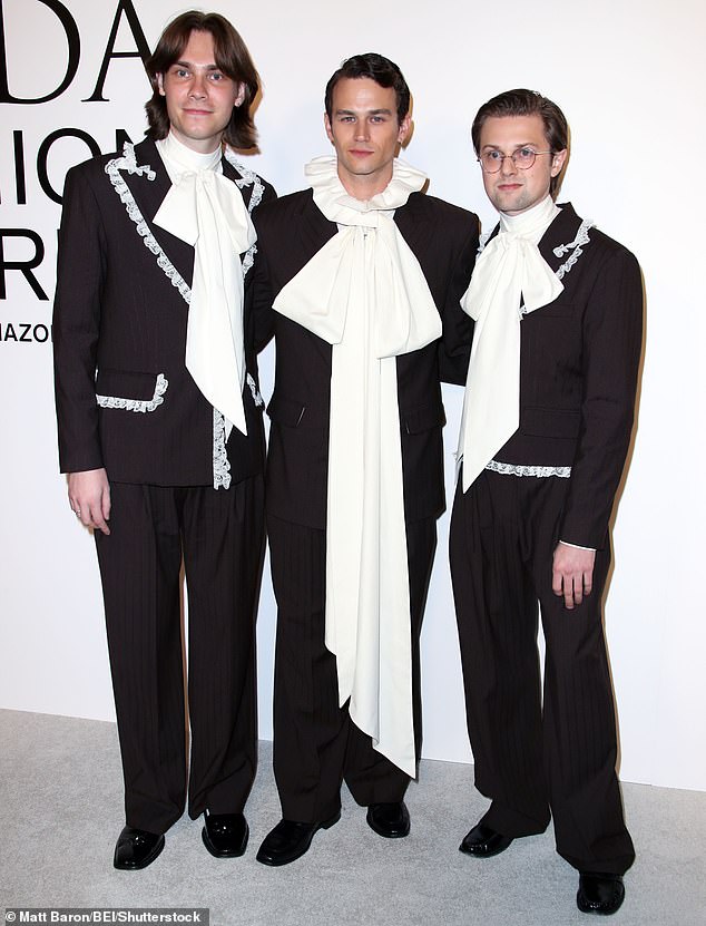 He was joined by Fletcher Kasell and Tanner Richie who also sported similar outfits on the red carpet